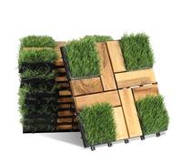 Herrselsam Baldosas de madera de acacia con hierba, 30 x 30 cm, suelo para balcón con sistema de drenaje, azulejos de balcón, resistente a la intemperie con sistema de clic, suelo para balcón (33