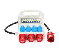 Herrselsam - Distribuidor de corriente para construcción, 2 CEE 16A 400V+1x CEE 32A 400V+4x 230V Schuko con cable de alimentación de 1,2 m con disyuntor, sitio interior exterior