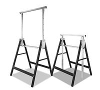 Herrselsam Juego de 2 caballetes de trabajo de altura ajustable, 7 posiciones de 80 a 130 cm, caballete de metal con gancho de sujeción, capacidad de carga de 200 kg, caballete telescópico