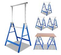 Herrselsam Juego de 6 caballetes plegables de 7 alturas, 80 - 130 cm, carga de 200 kg, estructura de metal, color azul