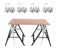 Herrselsam Juego de 8 caballetes de trabajo de altura ajustable, 7 posiciones de 80 a 130 cm, caballete de metal con gancho de sujeción, capacidad de carga de 200 kg, caballete telescópico