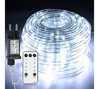 Herrselsam Manguera de luz LED de 30 m, IP65 impermeable, con mando a distancia y 8 modos, cadena de luces decorativas, blanco frío, brillo, regulable, para exteriores e interiores