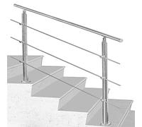 Herrselsam Pasamanos de Acero Inoxidable Exterior 180 cm, Barandilla para Escaleras Interior y Exterior Con 3 Travesaños, para Parapetos y Balcón