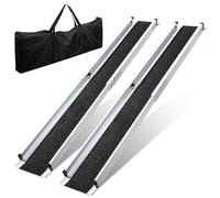 Herrselsam Rampa telescópica de aluminio para silla de ruedas, 2 unidades, 87-152 cm, ajustable, antideslizante, para escaleras y usuarios de sillas de ruedas, hasta 300 kg de capacidad de carga