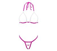 HERRYLO - Micro bikini extremo cachonda G String Bikinis sin entrepierna exótica lencería para mujer sin cobertura nude sexy bailarina trajes, 21001-blanco fucsia, Talla única