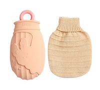 Hershii Bolsa de agua caliente pequeña con funda de punto y asa, bolsa de agua caliente de silicona de 320 ml para aliviar el dolor, terapia menstrual, terapia de frío y calor, calentador de pies y