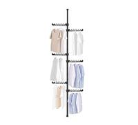 Hershii Perchero de ropa para abrigos, árbol de ropa, soporte para colgar de pie, ajustable, barra de tensión de suelo a techo, estante de almacenamiento de esquina interior, 6 niveles, color negro