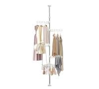 Hershii Perchero portátil de ropa para interiores, perchero de pie, barra telescópica, barra de tensión telescópica, estante de suelo a techo, sistema organizador ajustable con 11 clips, color marfil