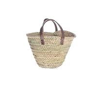 HERSIG Afrikan Bags - Bolso Capazo de Palma | Bolso de Palma de Base Oval con Asa de Cuero Redonda en Cuero Marrón