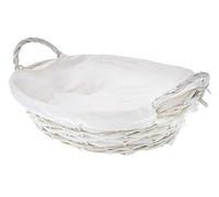 HERSIG - Bandeja Mimbre Natural | Cesta Mimbre Ovalada con Forro y Asas - 35 x 25 x 9 cm - Blanco
