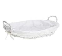 HERSIG - Bandeja Mimbre Natural | Cesta Mimbre Ovalada con Forro y Asas - 45 x 33 x 7 cm - Blanco