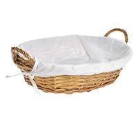 HERSIG - Bandeja Mimbre Natural | Cesta Mimbre Ovalada con Forro y Asas - 45 x 35 x 12 cm