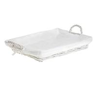 HERSIG - Bandeja Mimbre Natural | Cesta Mimbre Rectangular con Forro y Asas - 45 x 33 x 7 cm - Blanco