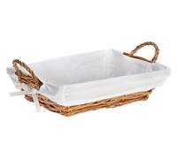 HERSIG - Bandeja Mimbre Natural | Cesta Rectangular con Forro y Asas - 35 x 25 x 9 cm