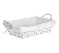 HERSIG - Bandeja Mimbre Natural | Cesta Rectangular con Forro y Asas - 35 x 25 x 9 cm - Blanco
