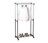 HERSIG - Burro de Ropa de Metal Extensible Vertical con Ruedas y 2 Barras | Perchero de Pie con Zapatero, Tendedero con Altura Ajustable de Fácil Montaje Ideal para Recibidor o Armario 80x43x160 cm