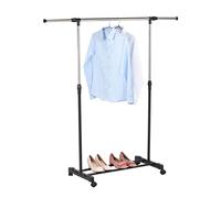 HERSIG - Burro de Ropa de Metal Extensible Vertical y Horizontal con Ruedas | Perchero de Pie con Zapatero, Tendedero con Altura Ajustable de Fácil Montaje Ideal para Recibidor o Armario 80x43x150 cm