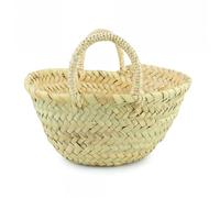 HERSIG Capazo Pequeño de Palma de Base Oval - Cesta de Rafia Sisal Natural con Asas Cortas de Mano Robustas | 24x15x11 cm | Mini Bolso Cesto para Decoración de Hogar, Adorno o Niñas