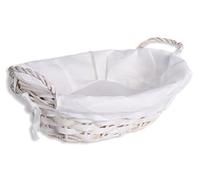 HERSIG - Cesta de Mimbre | Cesta Decorativa con Forro Ovalada con Asas Color Blanco - 26x20x8cm