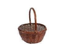 HERSIG - Cesta mimbre grande con asa - Cestas de mimbre multiusos - Cesto para almacenaje, decoración, baño o picnic - Redonda Caoba 38dx18/41cm