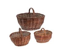 HERSIG - Cesta mimbre grande con asa - Set 3 Cestas de mimbre multiusos - Cesto para almacenaje, decoración, baño o picnic - Caoba