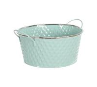 HERSIG - Cubo metal color turquesa | Macetero redondo ancho de metal - 22x10cm