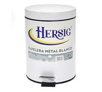 HERSIG - Papelera de Baño con Pedal, Capacidad de 5L, Cubo de Basura en Metal de Alta Resistencia, Tapa Anti-Atasco y Base Estable Antivuelco (Blanco)