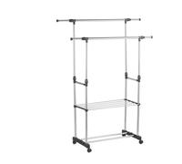 HERSIG - Perchero Doble Extensible con Estante | Perchero con Ruedas Gris - 89-145x43x90-160cm