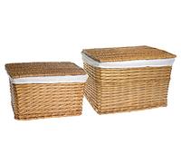 HERSIG - Set 2 Baules Mimbre Natural | Cestas Grandes Rectangulares con Tapa y Forro - 58 x 38 x 38 cm / 50 x 32 x 32 cm - Color Miel