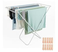 HERSIG - Tendedero Plegable - Tendedero de Ropa - Tendederos Interior y Exterior - Apto para Balcón y Jardín - Hierro - Montaje Sencillo y Duradero - Color Blanco - 10m