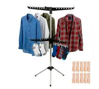 HERSIG - Tendedero Vertical - Tendedero para Perchas Ropa 2 Alturas - Tendederos Interior y Exterior de Acero Inoxidable - Soporte Plegable Color Blanco - Medidas 52 x 21 x 16 cm