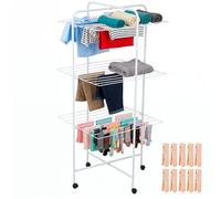 HERSIG - Tendedero Vertical - Tendedero Vertical Plegable - Tendedero de 3 Alturas con Ruedas Resistente - Tendederos para Interior y Exterior de Gran Capacidad para Ropa - Hierro