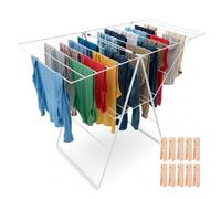 HERSIG - Tendederos Plegables - Tendedero Plegable con Estante - Tendedero Interior y Exterior con 20 Metros de Tendido - Montaje Sencillo - Hierro - Color Blanco