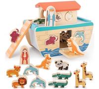 HERSITY Arca de Noé Juguetes de Madera, Regalo Bautizo Niños Brinquedos Bebe 1 Año, Historias Bíblicas Juego Educativos con Animales Juguete