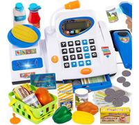HERSITY Caja Registradora Juguetes con Escáner, Supermercado Juego Niños | Máquina Registradora Infantil con Escáner Micrófono, Comida Juguetes, Juego de Roles Regalo para Niña Niño 3 4 5 Años