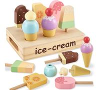 HERSITY Puesto de Helados Juguete Madera, Cucuruchos y Polos de Helado para Niños, Comida para Cocinitas Tienda de Compra Juego de Simulación para Infantil Niñas de 3 4 5 Años