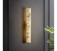 Hertl Aplique de pared lineal de tocador de baño de mármol, barra de luz de pared larga minimalista moderna, lámpara de pared de alabastro de piedra blanca, accesorio de iluminación de cabecera cablea