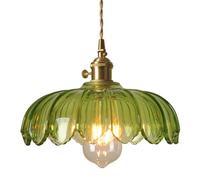 Hertl Lámpara colgante de cristal verde con forma de flor creativa, lámpara de araña de un solo cabezal con base E27, lámpara colgante de estilo retro nórdico, accesorios de iluminación decorativos fo