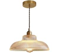 Hertl Lámpara colgante de latón vintage con pantalla de vidrio a rayas, lámpara colgante de cabecera industrial, accesorio de iluminación E27, lámpara de araña antigua de granja, lámparas de suspensió