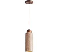 Hertl Lámpara colgante de piedra de tubo largo, lámpara colgante de noche retro japonesa, accesorios de iluminación E27, lámpara de travertino amarillo natural, lámparas de suspensión de flauta indust