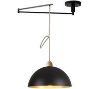 Hertl Lámpara colgante de techo con brazo oscilante vintage, accesorio de iluminación de cúpula de metal industrial blanco y negro, lámpara moderna de mediados de siglo con brazo largo ajustable for c