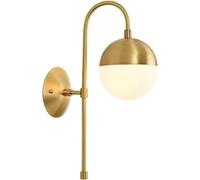 Hertl Lámpara de pared de metal dorado, lámpara de pared de noche, pantalla de cristal esférica, apliques, accesorios de enchufe E27, apliques decorativos minimalistas modernos con cuello de ganso, lu