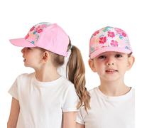 HERUAI Gorra de béisbol para niños de 3 a 8 años con cola de caballo ajustable con protección UV para verano, sombrero de golf con visera para el sol, gorra de tenis, Hojas rosadas y blancas, Talla
