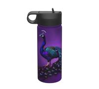 Hervidor aislado deportivo de acero inoxidable con tapa con estampado de pavo real morado, 18 onzas, para adultos, hombres y mujeres
