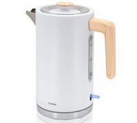 briebe Nordic Hervidor Agua Eléctrico 1,7L Inalámbrico, Tetera Infusiones 2200W Ebullición Rápida, Libre BPA, Base 360°, Controlador Strix, Apagado Automático, Diseño Nórdico, Asa Efecto Madera Blanco