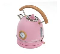 Hervidor Caprizze Nara 2200W de acero inoxidable con termómetro integrado, capacidad 1,8 l, rosa mate y efecto madera