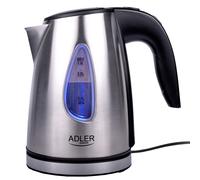 ADLER AD-1203 Hervidor De Agua Eléctrico de Acero Inoxidable, Retroiluminado 1 Litro, Tapa automática, Filtro Anti cal, Base 360º, 1600W