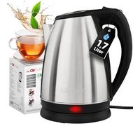 Hervidor de agua Clatronic de acero inoxidable, 1,7 litros | Sin BPA | 2200 W | Base con enrollador de cable | Carcasa de acero inoxidable | Elemento calefactor oculto | WKS 3830