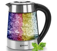 Hervidor de agua de cristal, 1,7 litros, 2200 W, acero inoxidable con selección de temperatura, función de mantenimiento en caliente, iluminación LED en cambio de color