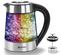 Hervidor de agua de cristal con colador de té y filtro de cal, 1,7 litros, ajuste de temperatura de 40 °C a 100 °C, 2200 W, acero inoxidable con selección de temperatura, 100% libre de BPA, función de